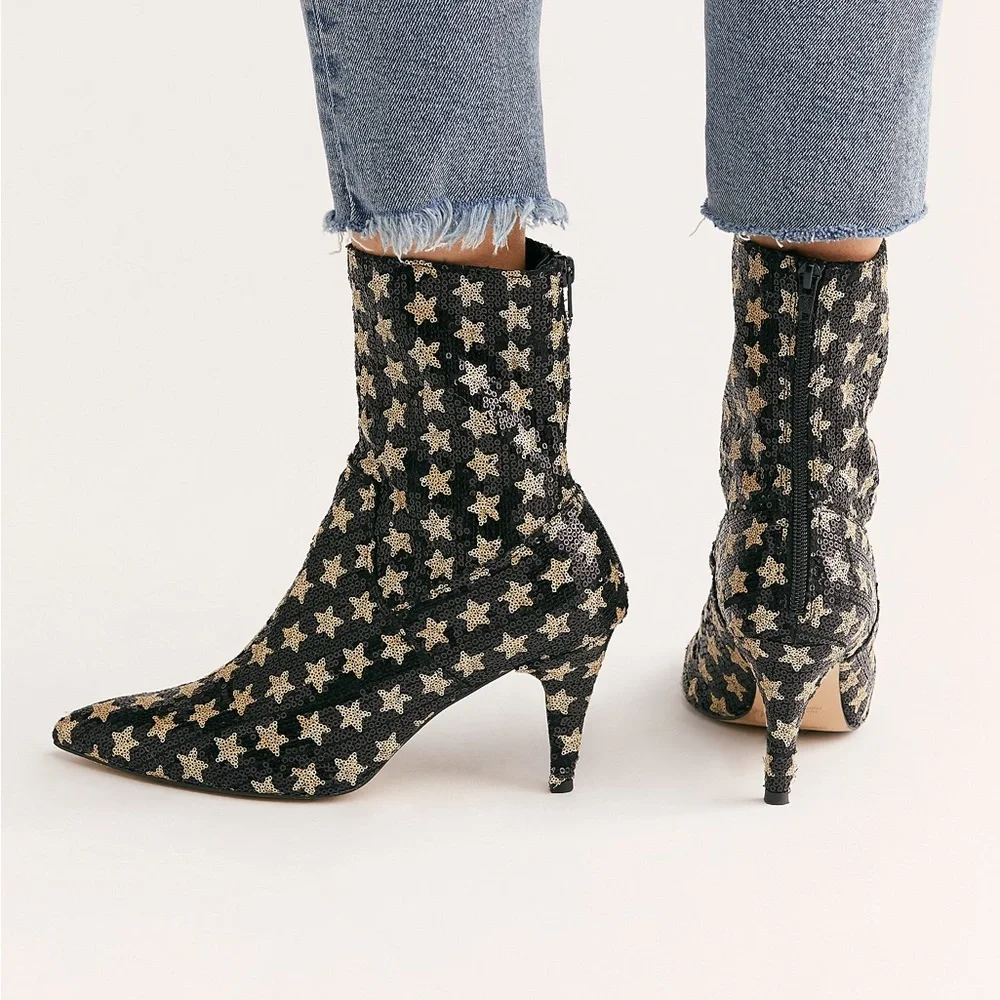 Free People Starry Black and Gold Heeled Boots - Picture 4 of 13